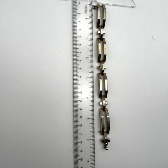 Vintage Geometric Link Bracelet Gold Tone Modernist Retro 7.5in - Picture 7 of 14